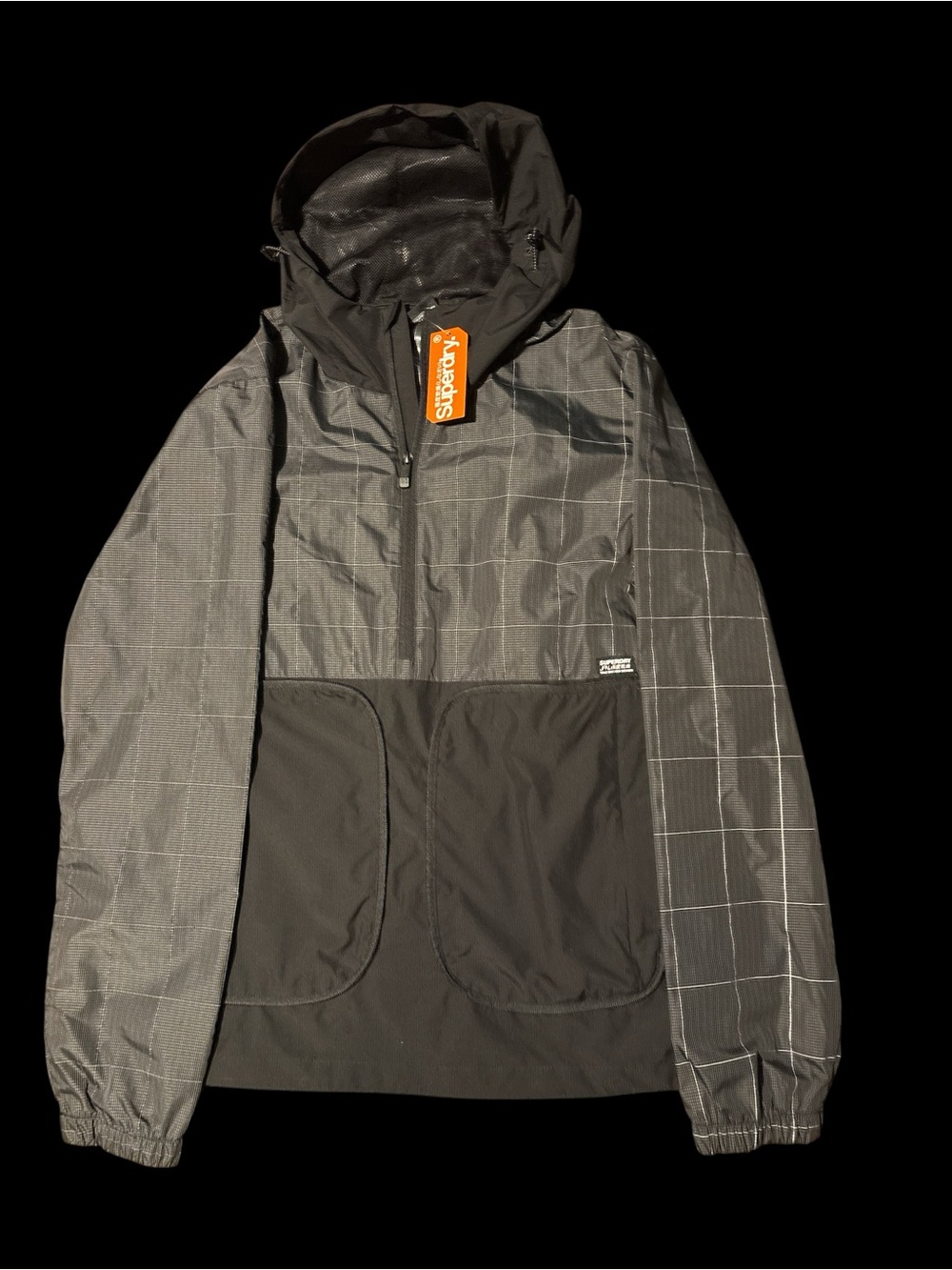 Superdry Hooded Windbreaker in Black and Charcoal Plaid